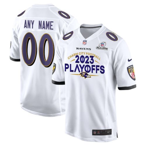 Baltimore Ravens Charm City Football 2023 Playoffs Game Men Custom Jersey - White