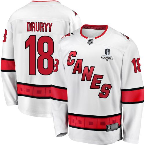 Jack Drury 18 Carolina Hurricanes Stanley Cup 2023 Playoffs Patch Away Breakaway Men Jersey - White