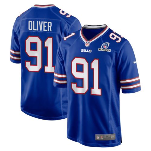 Ed Oliver 91 Buffalo Bills 2023 Playoffs Patch Game Men Jersey - Royal