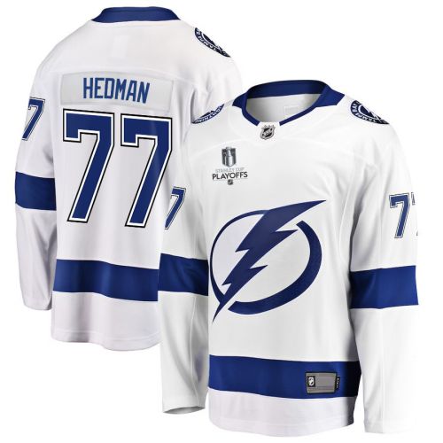 Victor Hedman 77 Tampa Bay Lightning Stanley Cup 2023 Playoffs Patch Away Breakaway Men Jersey - White