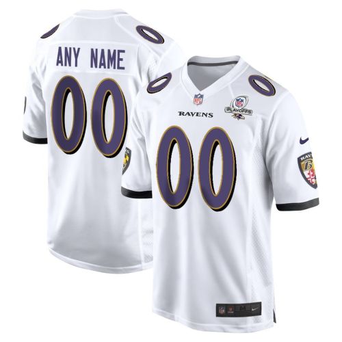 Baltimore Ravens 2023 Playoffs Patch Game Men Custom Jersey - White