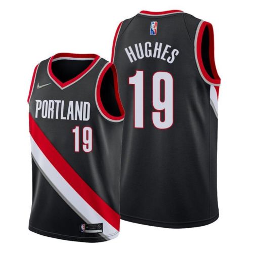 Elijah Hughes 19 Portland Trail Blazers 2022 Icon Edition Black Jersey Diamond Badge - Men Jersey