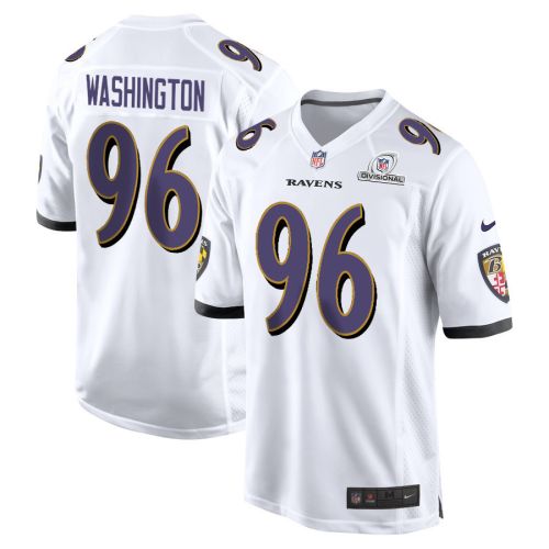 Broderick Washington 96 Baltimore Ravens 2024 Divisional Patch Game Men Jersey - White